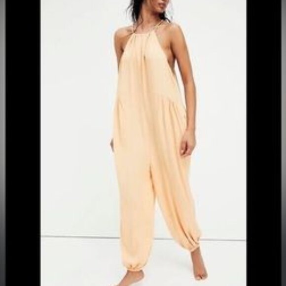 Free People Under The Sun Harem Romper Jumpsuit Peach M - Picture 1 of 5